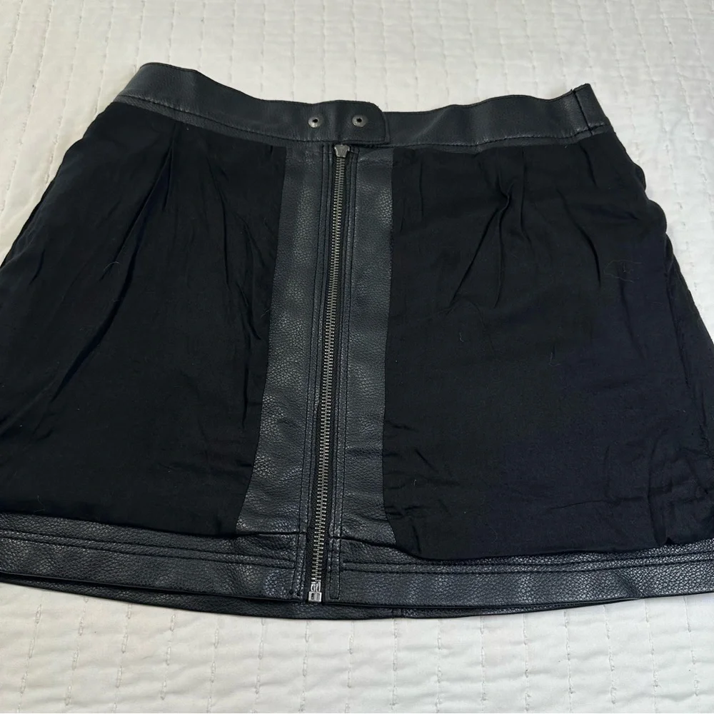 Free People Vegan Leather Black A-Line Zip Front Mini Skirt